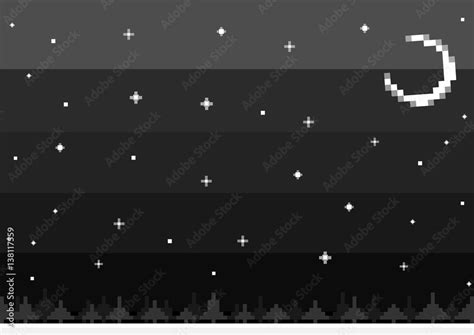 pixel art night sky with the moon Stock Vector | Adobe Stock