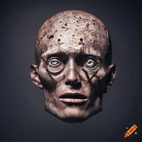 Welded steel replica of a human head