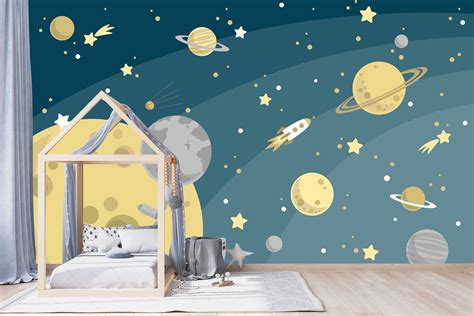 Kids Wallpaper Space Wall Mural Astronaut Wallpapers Self | Etsy