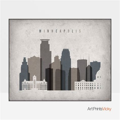 Minneapolis Print, Minnesota Minneapolis Skyline, Retro, Housewarmin ...