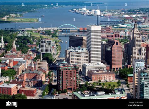 Aerial of Downtown Providence, Rhode Island with the Providence River in the Background Stock ...