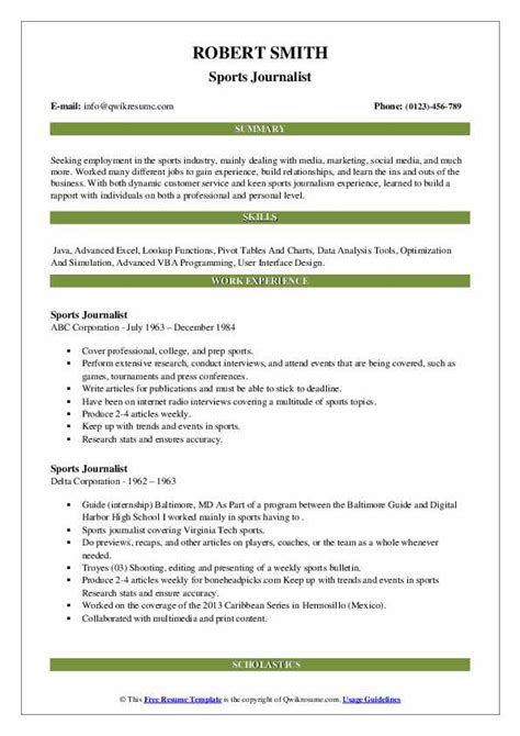 Sports Journalist Resume Samples | QwikResume