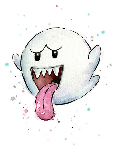 Mario Boo Ghost Watercolor Art Print, Boo Print, Boo Ghost, Mario Fan Art, Geek Videogame ...