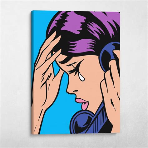 Pop Art Crying Girl With Phone Modern Wall Art