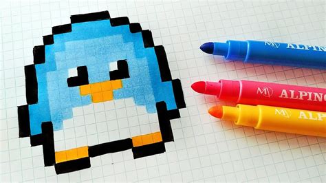 Handmade Pixel Art - How To Draw Kawaii Penguin #pixelart - YouTube