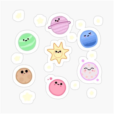 "Smiling Planets - Kawaii Solar System" Sticker by Maia Tobares