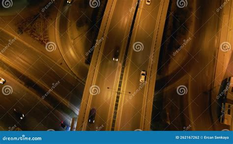 Top Down Night City Roads with Cars Driving Aerial View. Nightly Urban Cityscape Stock Footage ...