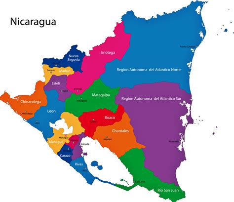 Nicaragua Map of Regions and Provinces - OrangeSmile.com