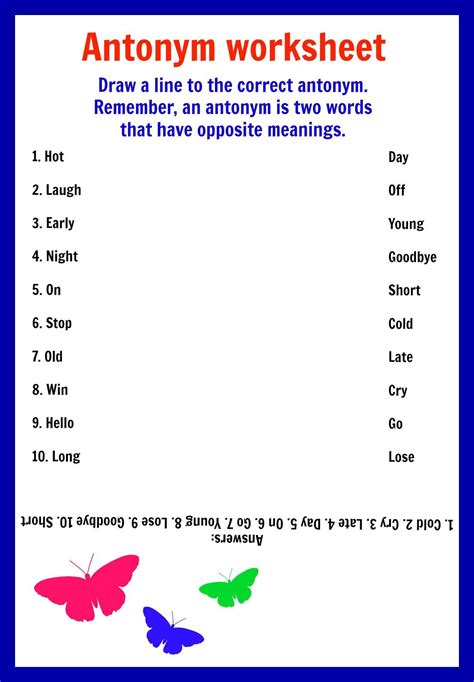 Antonyms For 2nd Grade