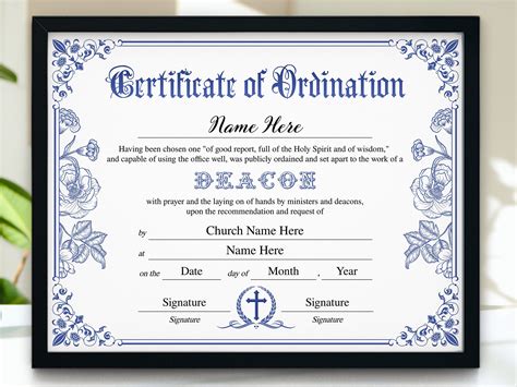 Deacon Ordination Certificate Template, 11x8.5 Printable Certificate of Ordination, Ordained ...