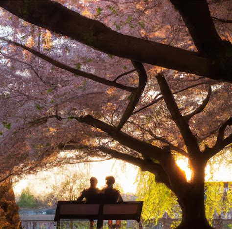 Premium Photo | Couple sitting on a bench watching over a sunset