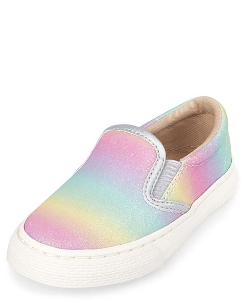 Toddler Girls Glitter Rainbow Faux Leather Matching Slip On Sneakers