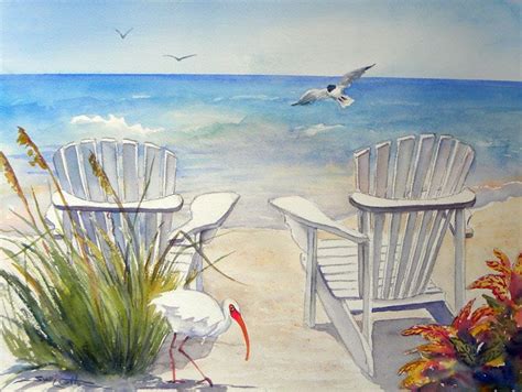 Chairs on the Beach with Birds web.jpg (149891 bytes) | Beach art, Art painting, Painting