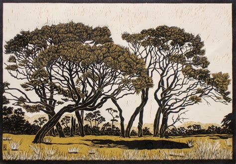 Landscape, trees & water - Linocuts — Rachel Newling