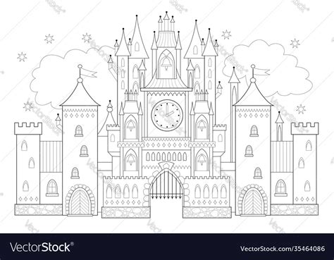 Fantasy drawing medieval gothic castle Royalty Free Vector