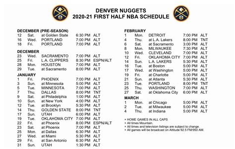 Nuggets Schedule Printable 2024 - Gert Leonore