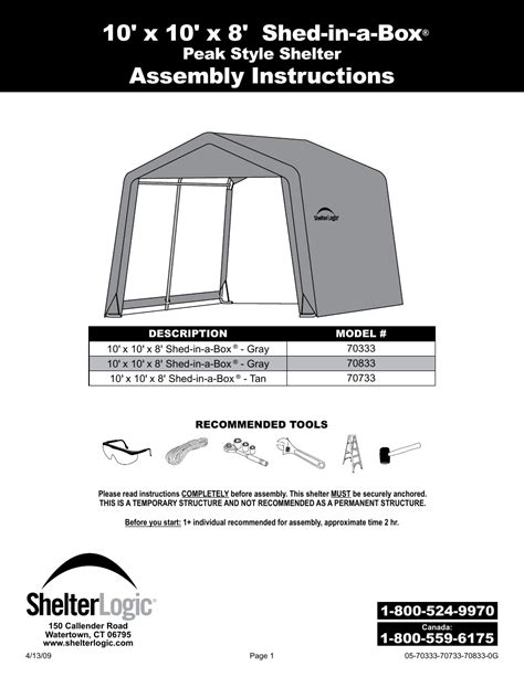 ShelterLogic 70733 10 x 10 x 8 Shed-in-a-Box User Manual | 24 pages ...