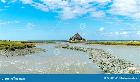 Panorama of Le Mont Saint-Michel from the Barrage Bridge Stock Image ...