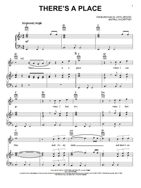 There's A Place by The Beatles Sheet Music for Piano, Vocal & Guitar ...