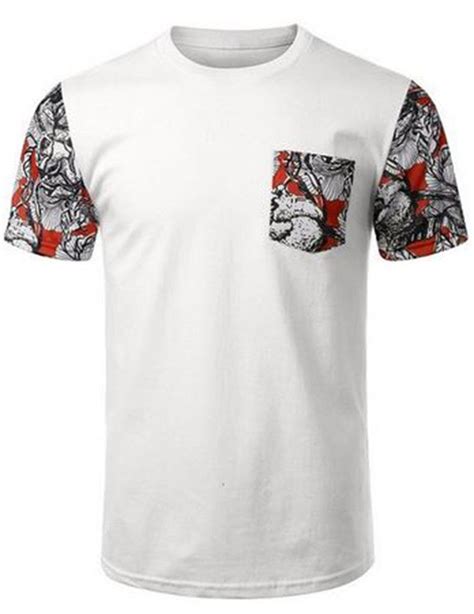 White Red Floral Pocket Sleeve Pattern Shirt | Stylish shirts, Shirt ...