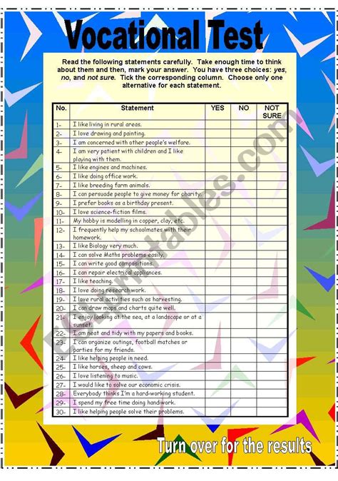 Vocational Test - 2 pages - ESL worksheet by carinaluc