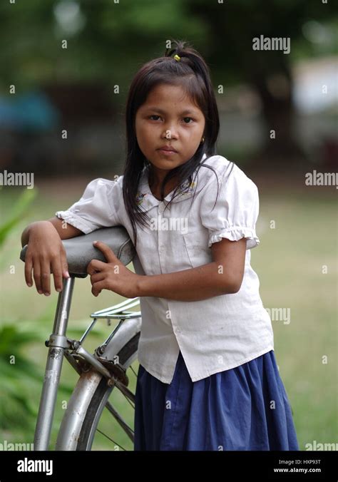 Khmer Cambodian school girl outside traditional school in southern ...