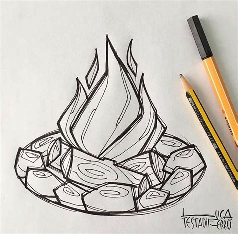 Pin by Whitney Claiborne on Art Gallery | Campfire drawing, Fire ...