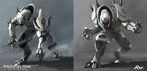 two different views of the same robot suit, one in white and one in black