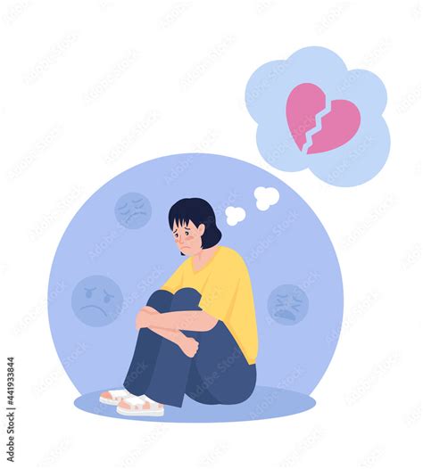 Sad lonely teenager thinking of breakup 2D vector isolated illustration ...