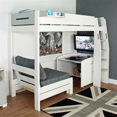 Urban Grey High Sleeper Bed: Desk & Futon - Barker & Stonehouse | Bunk bed with desk, Cool bunk ...