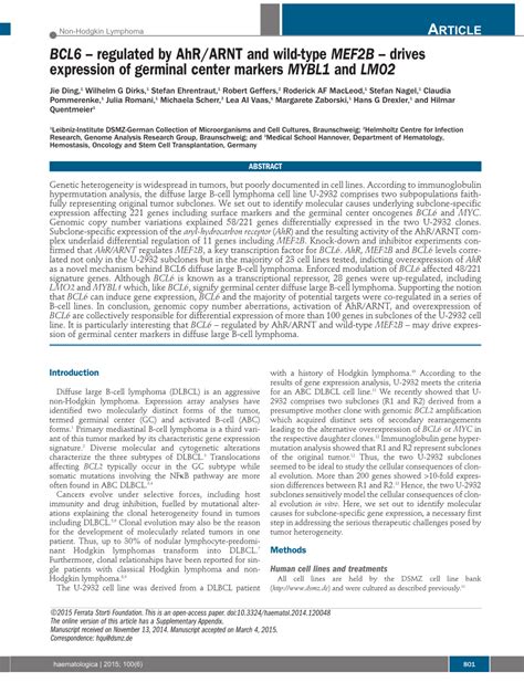 (PDF) BCL6 - regulated by AhR/ARNT and wild-type MEF2B - drives expression of germinal center ...