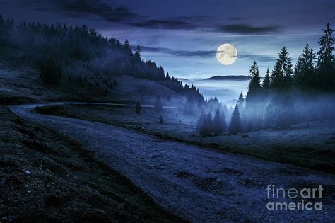 Road Near Foggy Forest In Mountains At Night Photograph by Michael Pelin - Fine Art America