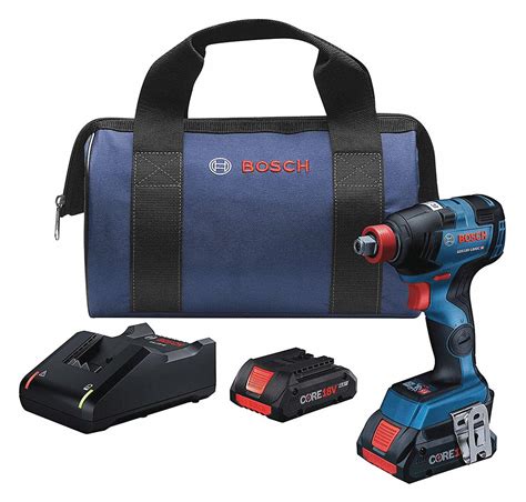 BOSCH Cordless, Impact Driver Kit, 1/2 in Square, 1/4 in Hex, 18V DC, 1,800 in-lb Max. Torque ...