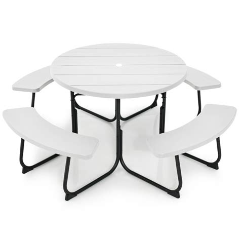 8-Person Outdoor Picnic Table and Bench Set with Umbrella Hole - Costway