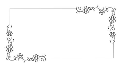 Floral rectangle frame. Hand drawn line border, leaves and flowers ...