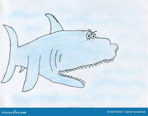 Children S Drawing of an Old and Sad Shark Stock Image - Image of childhood, learning: 253135961