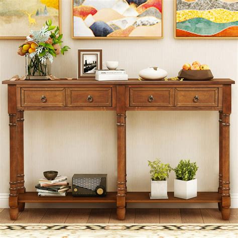 Console Table Sofa Table with Drawers Classic Accent Tables for Entryway with Long Shelf ...