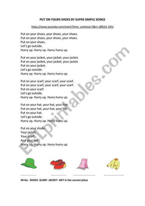 Put on your shoes by Super simple songs - ESL worksheet by synth