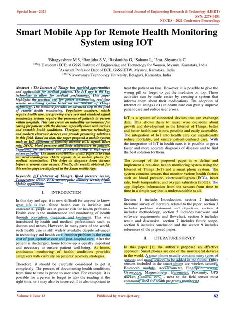 Smart Mobile App For Remote Health Monitoring System Using Iot ...