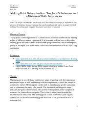 Lab Report 1 Melting Point Determination.docx - Lab Report 1 Melting ...