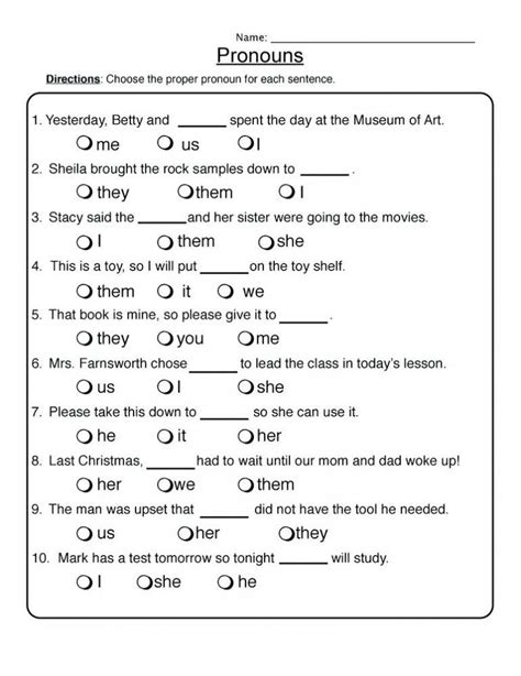 2nd Grade English Worksheets - Best Coloring Pages For Kids | Pronoun worksheets, Free pronoun ...