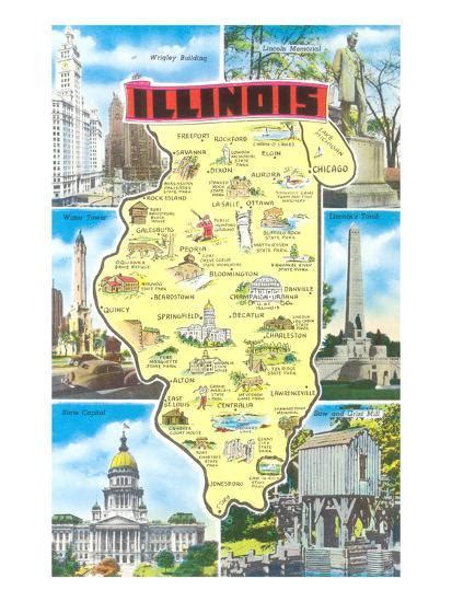 'Map of Illinois, Attractions' Posters | AllPosters.com