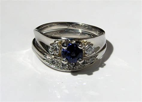 Buy a Custom Platinum Wedding Ring Set With Sapphire & Diamond, made to order from Evb Design ...