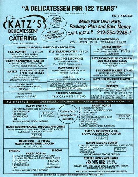 Katz Deli Menu, Menu Restaurant, Katz's Delicatessen, Liquor Shop ...