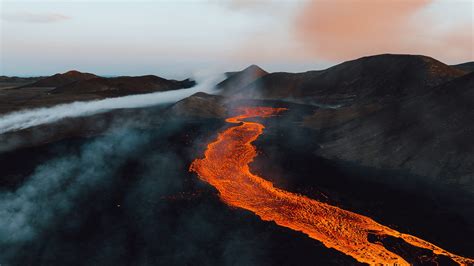 Icelandic lava river [drone], Iceland