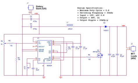 shows the complete schematic design of the boost converter using the... | Download Scientific ...