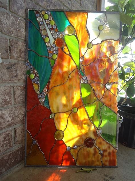 Abstract Stained Glass Transom Window Contemporary Nuggets Suncatcher ...