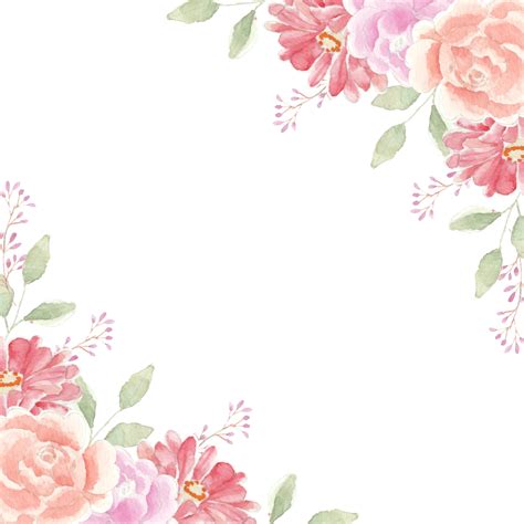 Red Dahlia And Soft Rose Watercolor Flower Border, Wedding, Floral, Flower Border PNG ...