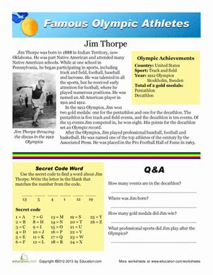 Jim Thorpe | Worksheet | Education.com