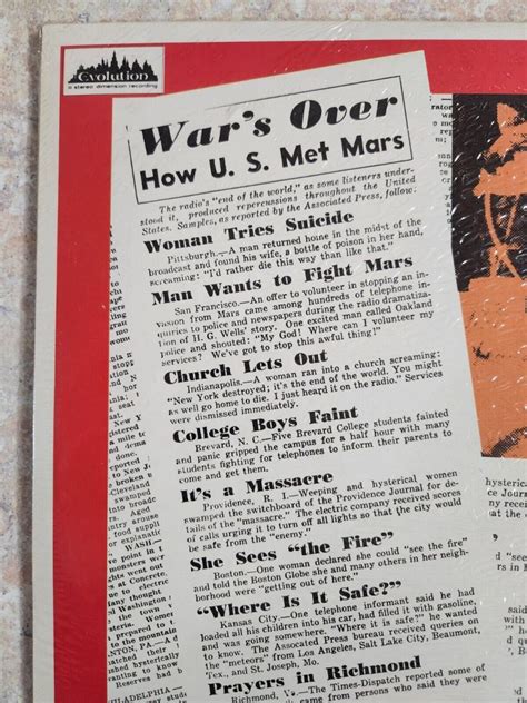 Orson Welles', War of the Worlds Actual Broadcast as heard in 1938, LP ...